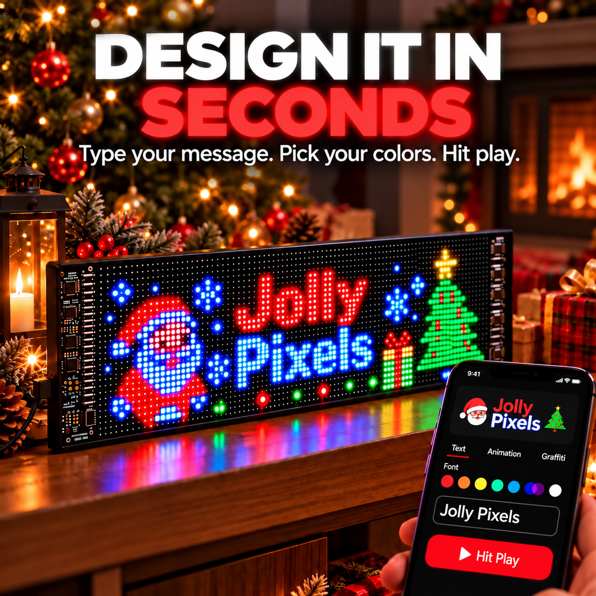 Jolly Pixels Christmas LED Car Sign